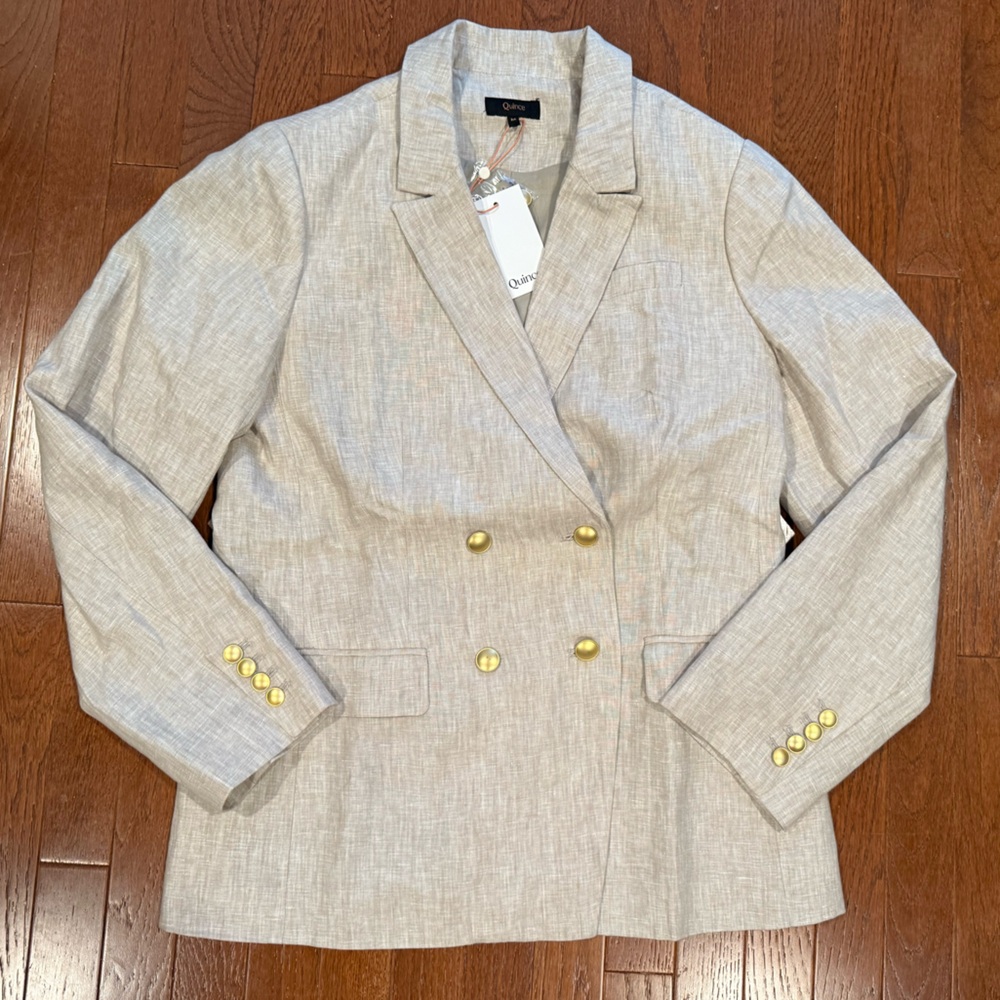 Quince Double Breasted European Linen Blazer Flax Medium